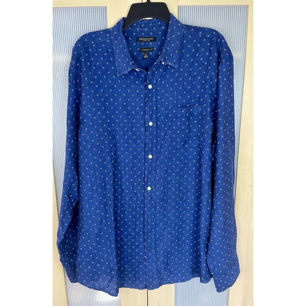 Banana Republic Camden Fit Linen Shirt Men’s Sz XL Long Sleeve Button Down Blue